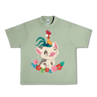 Oil Green Moana HeiHei Rooster Pua Flowers Graphic Urban Heavy Tee - PixelWave
