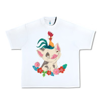 White Moana HeiHei Rooster Pua Flowers Graphic Urban Heavy Tee - PixelWave