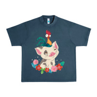 Midnight Navy Moana HeiHei Rooster Pua Flowers Graphic Urban Heavy Tee - PixelWave