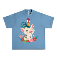 Pebble Blue Moana HeiHei Rooster Pua Flowers Graphic Urban Heavy Tee - PixelWave