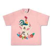 Salmon Moana HeiHei Rooster Pua Flowers Graphic Urban Heavy Tee - PixelWave