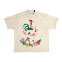 Sandshell Moana HeiHei Rooster Pua Flowers Graphic Urban Heavy Tee - PixelWave