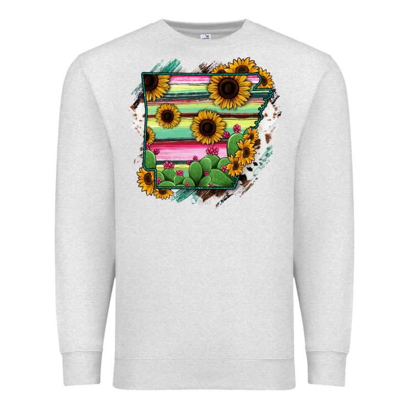 Arkansas Map Sunflower Cactus Serape Premium Sweatshirt by RanaPortraitStore | Teevron