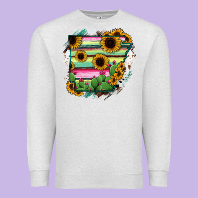 Arkansas Map Sunflower Cactus Serape Premium Sweatshirt Designed By Ranaportraitstore