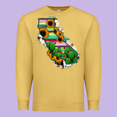 California Map Sunflower Cactus Serape Premium Sweatshirt Designed By Ranaportraitstore