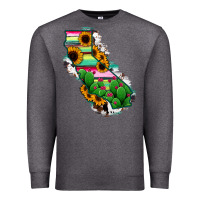 Charcoal Heather California Map Sunflower Cactus Serape Premium Sweatshirt - RanaPortraitStore