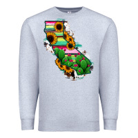 Heather Grey California Map Sunflower Cactus Serape Premium Sweatshirt - RanaPortraitStore