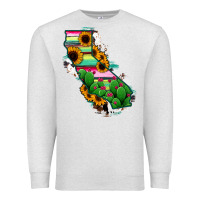 Oatmeal Heather California Map Sunflower Cactus Serape Premium Sweatshirt - RanaPortraitStore