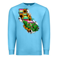 Ocean Blue California Map Sunflower Cactus Serape Premium Sweatshirt - RanaPortraitStore