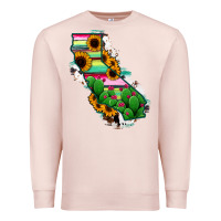 Pale Pink California Map Sunflower Cactus Serape Premium Sweatshirt - RanaPortraitStore