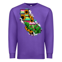 Purple California Map Sunflower Cactus Serape Premium Sweatshirt - RanaPortraitStore