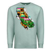 Seafoam California Map Sunflower Cactus Serape Premium Sweatshirt - RanaPortraitStore