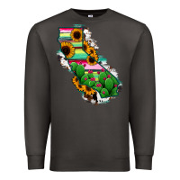 Smoke California Map Sunflower Cactus Serape Premium Sweatshirt - RanaPortraitStore