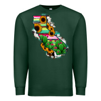 Sports Green California Map Sunflower Cactus Serape Premium Sweatshirt - RanaPortraitStore