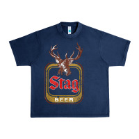 Navy Vintage Stag Beer, distressed Urban Heavy Tee - Craftify