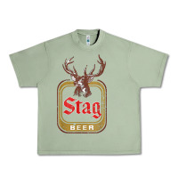 Oil Green Vintage Stag Beer, distressed Urban Heavy Tee - Craftify