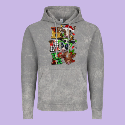Christmas Ho Ho Ho Cow Vintage Hoodie Designed By Barkaloodesign