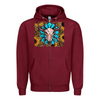 Burgundy leopard sunflowers and gemstone skull Zipper Hoodie - RanaPortraitStore