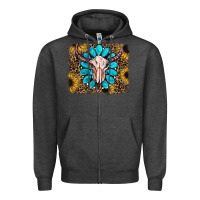 Charcoal Heather leopard sunflowers and gemstone skull Zipper Hoodie - RanaPortraitStore