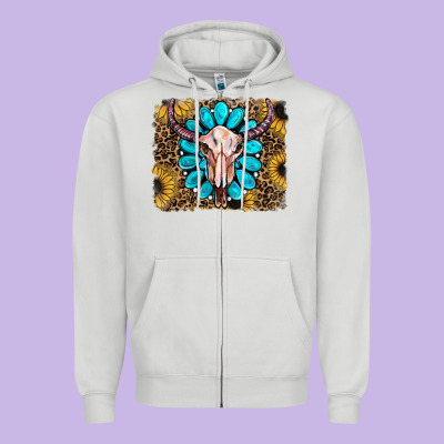 Leopard Sunflowers And Gemstone Skull Zipper Hoodie Designed By Ranaportraitstore