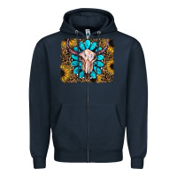Navy leopard sunflowers and gemstone skull Zipper Hoodie - RanaPortraitStore