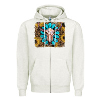 Oatmeal Heather leopard sunflowers and gemstone skull Zipper Hoodie - RanaPortraitStore