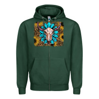 Sports Green leopard sunflowers and gemstone skull Zipper Hoodie - RanaPortraitStore