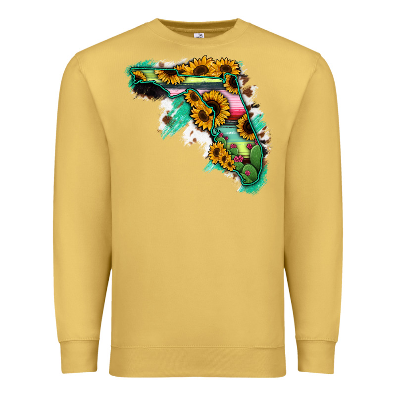 Florida Map Sunflower Cactus Serape Premium Sweatshirt by RanaPortraitStore | Teevron