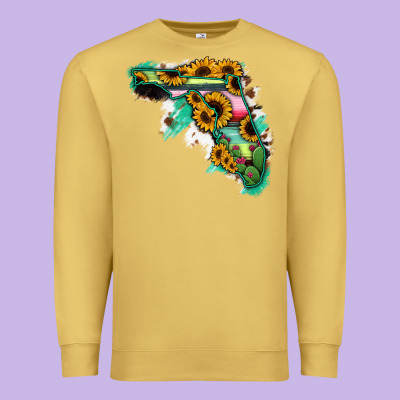 Florida Map Sunflower Cactus Serape Premium Sweatshirt Designed By Ranaportraitstore