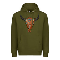 Army Green Western Tooled Leather Bull Skull Premium Hoodie - Jasminsmagicworld