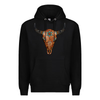 Black Western Tooled Leather Bull Skull Premium Hoodie - Jasminsmagicworld