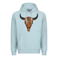 Blue Mist Western Tooled Leather Bull Skull Premium Hoodie - Jasminsmagicworld