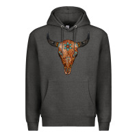 Charcoal Heather Western Tooled Leather Bull Skull Premium Hoodie - Jasminsmagicworld