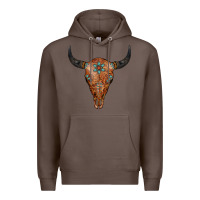 Coffee Western Tooled Leather Bull Skull Premium Hoodie - Jasminsmagicworld