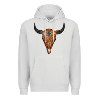 Dove Grey Western Tooled Leather Bull Skull Premium Hoodie - Jasminsmagicworld
