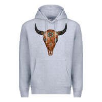 Heather Grey Western Tooled Leather Bull Skull Premium Hoodie - Jasminsmagicworld