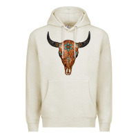 Oatmeal Heather Western Tooled Leather Bull Skull Premium Hoodie - Jasminsmagicworld