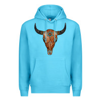 Ocean Blue Western Tooled Leather Bull Skull Premium Hoodie - Jasminsmagicworld