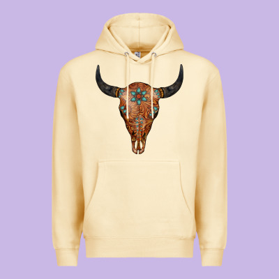 Western Tooled Leather Bull Skull Premium Hoodie Designed By Jasminsmagicworld