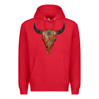 Red Western Tooled Leather Bull Skull Premium Hoodie - Jasminsmagicworld