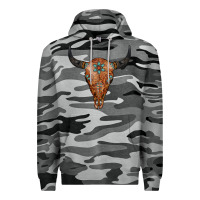 Slate Camo Western Tooled Leather Bull Skull Premium Hoodie - Jasminsmagicworld