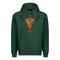 Sports Green Western Tooled Leather Bull Skull Premium Hoodie - Jasminsmagicworld