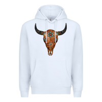 White Western Tooled Leather Bull Skull Premium Hoodie - Jasminsmagicworld
