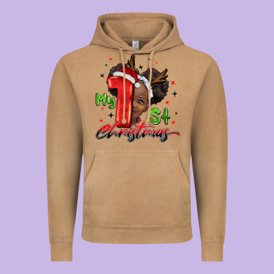 My First Christmas African Girl Vintage Hoodie Designed By Barkaloodesign