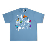 Pebble Blue With God All Things Are Possible  Religious Butterfly Art Urban Heavy Tee - InspiraDesign