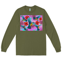 Army Green Flower Hummingbird Long Sleeve Tee - Artiststas