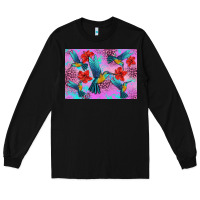 Black Flower Hummingbird Long Sleeve Tee - Artiststas