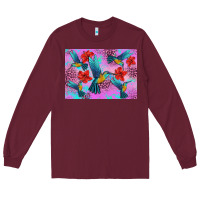 Burgundy Flower Hummingbird Long Sleeve Tee - Artiststas