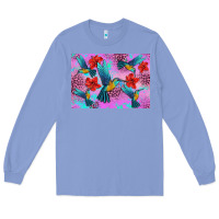Colony Blue Flower Hummingbird Long Sleeve Tee - Artiststas