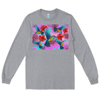 Heather Grey Flower Hummingbird Long Sleeve Tee - Artiststas